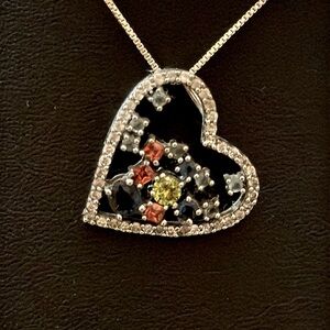 Love Sterling Silver Gemstone Heart Pendant on 18” Sterling Necklacece